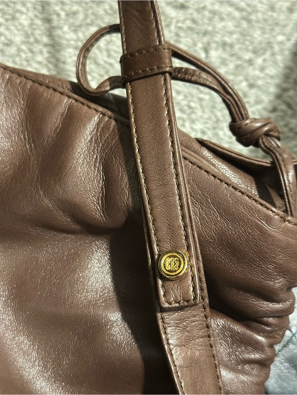Vintage Loewe Dark Brown Leather Drawstring Shoulder Bag - Picture 6 of 11